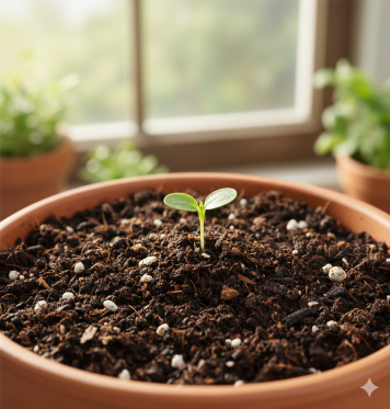 compost in a clay pot